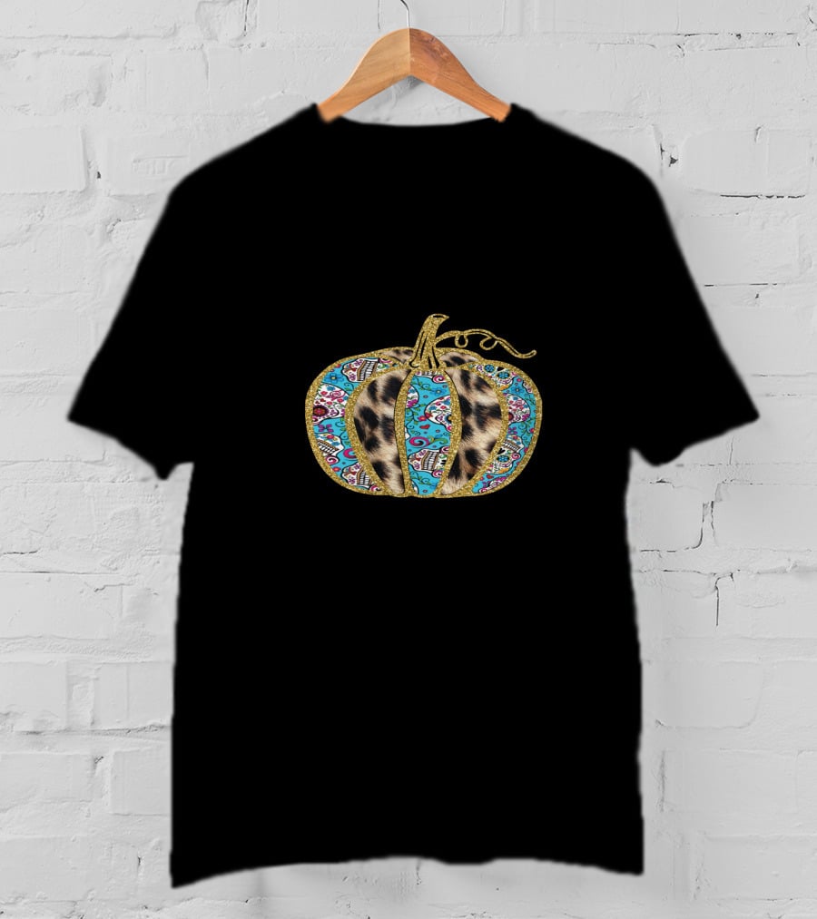 Leopard Turquoise Sugar Skull Pattern Pumpkin T-Shirt