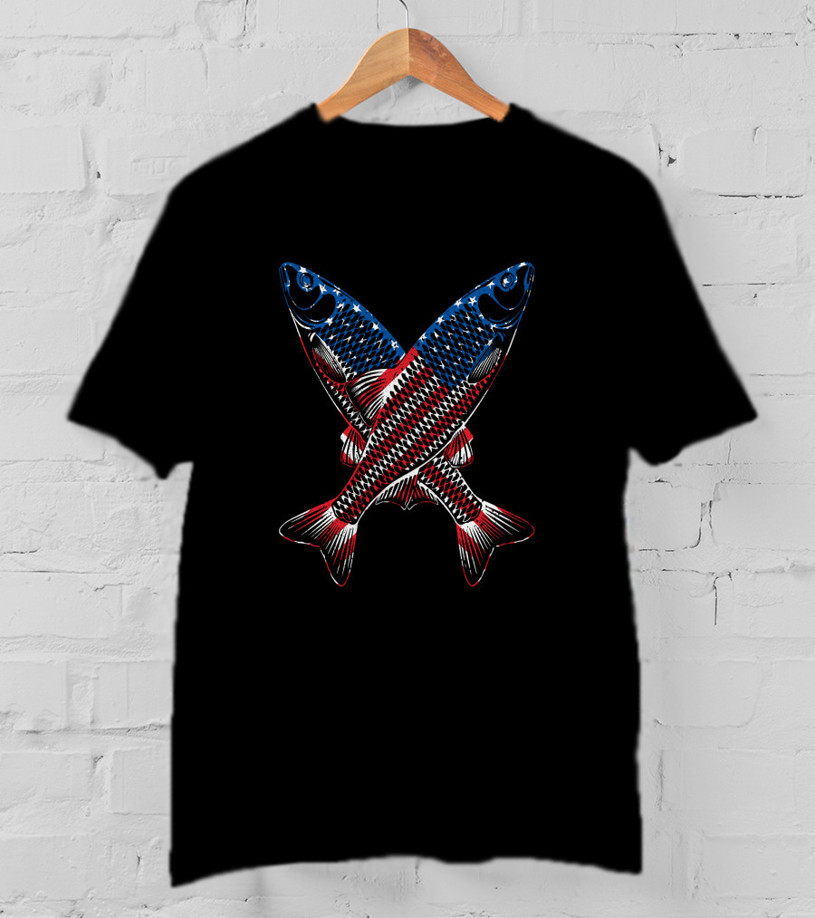 USA Fishing Flag With Patriotic Fish For Fisherman T-Shirt