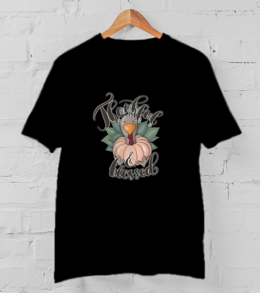 Thankful And Blessed Fall Sublimation Thanksgiving Turkey Pumpkin T-Shirt