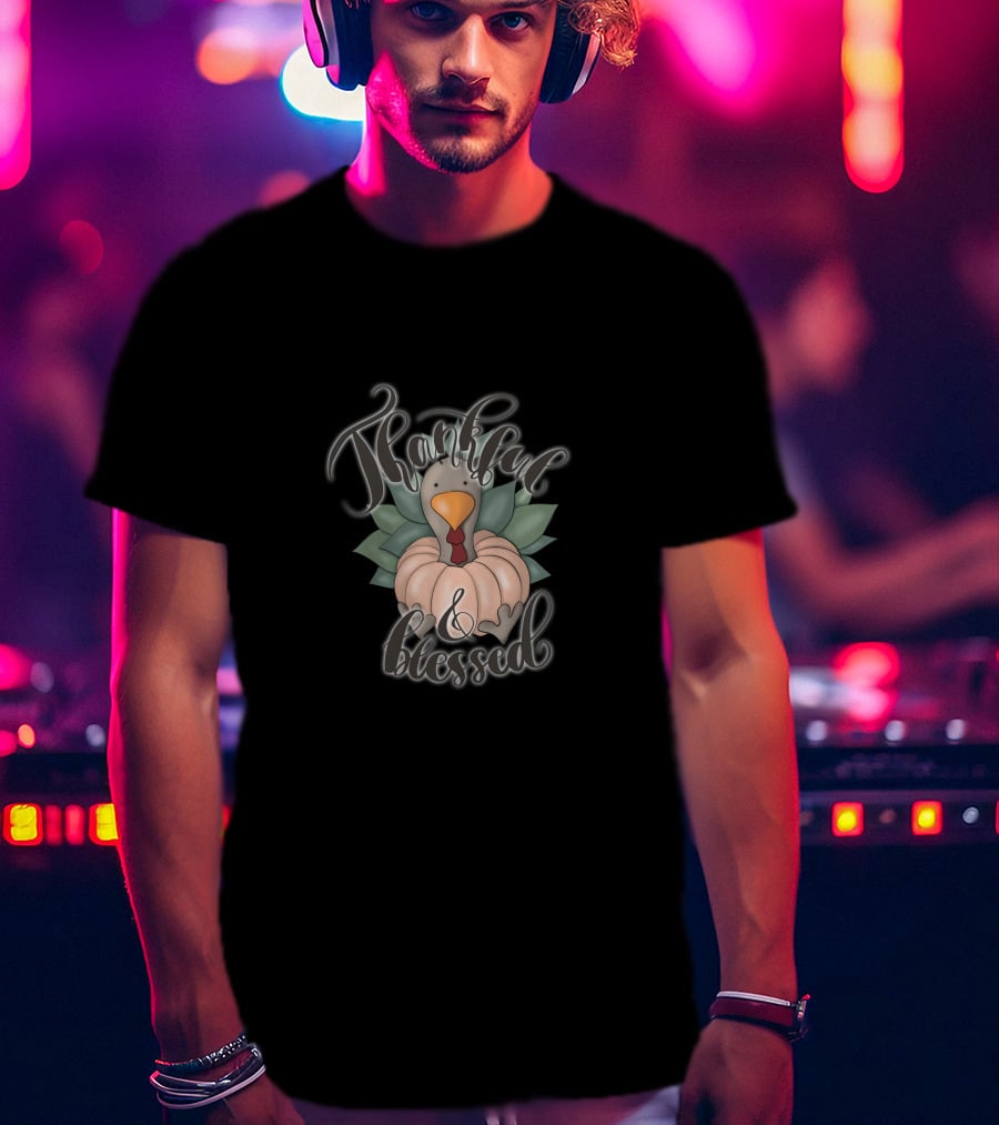 Thankful And Blessed Fall Sublimation Thanksgiving Turkey Pumpkin T-Shirt