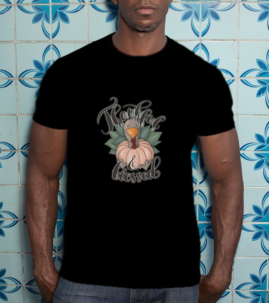 Thankful And Blessed Fall Sublimation Thanksgiving Turkey Pumpkin T-Shirt