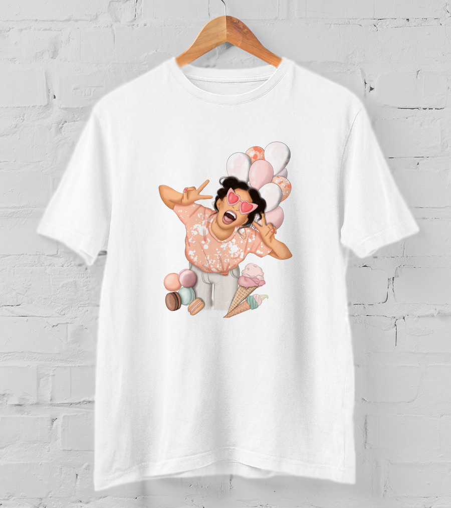 Diy Sublimation Good Mood Ice Cream And Macarons With Heart Sunglasses And Balloons T-Shirt