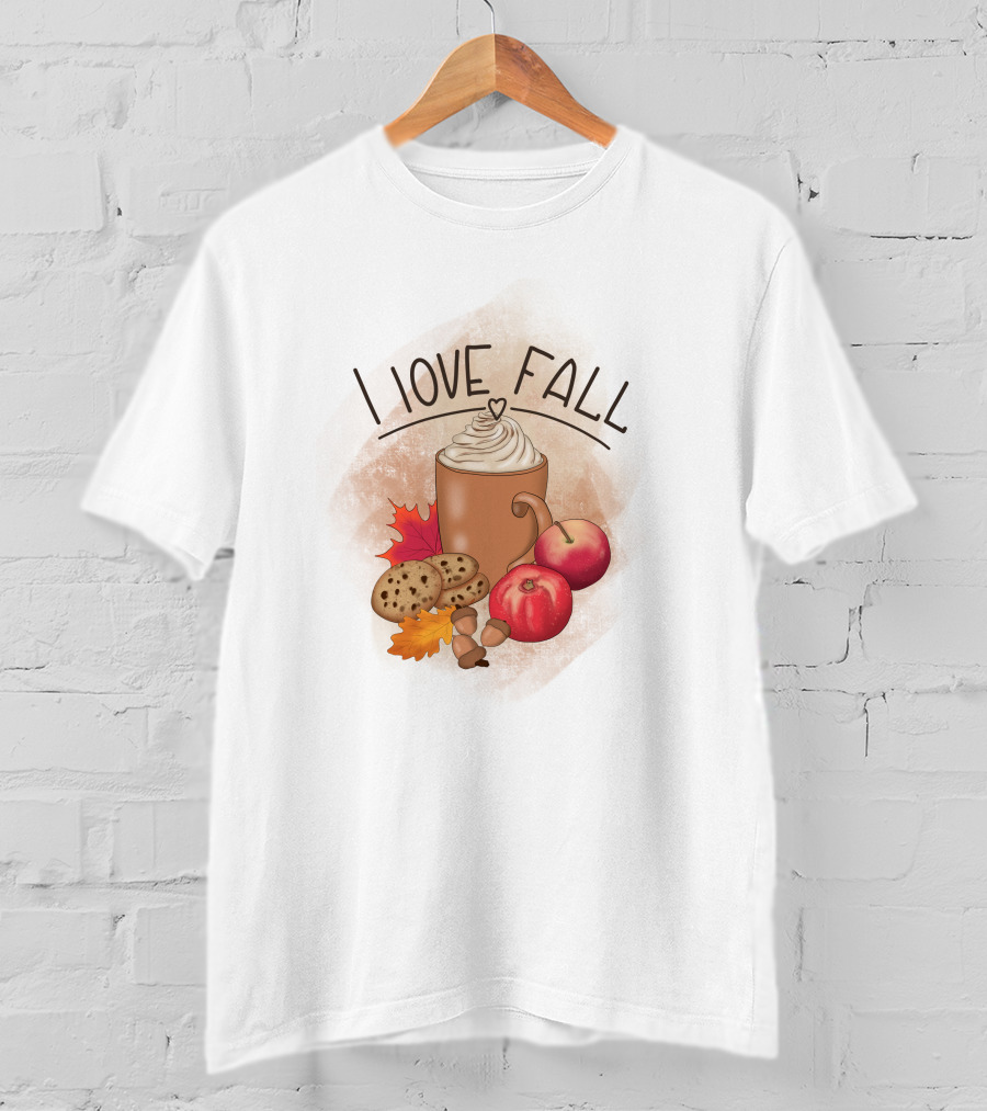 I Love Fall Coffee Apples Cookies Leaves Acorns T-Shirt