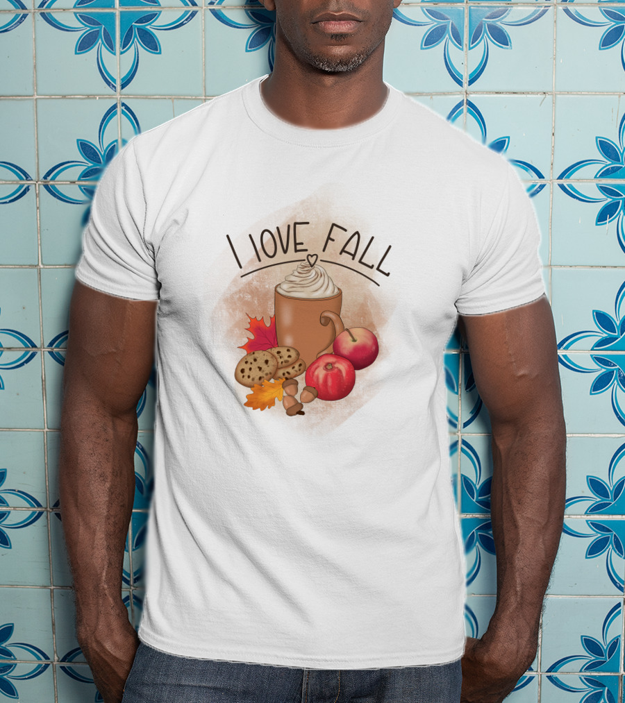 I Love Fall Coffee Apples Cookies Leaves Acorns T-Shirt