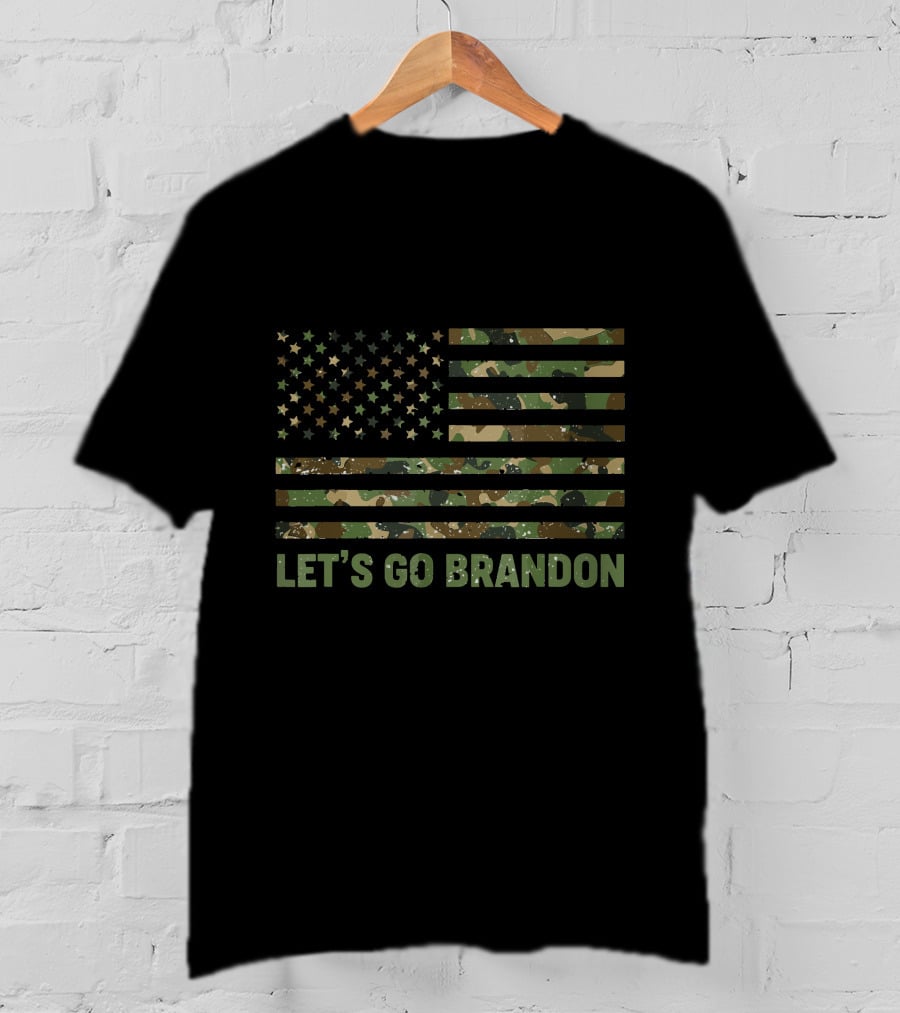 LET'S GO BRANDON Distressed American Flag Camouflage T-Shirt