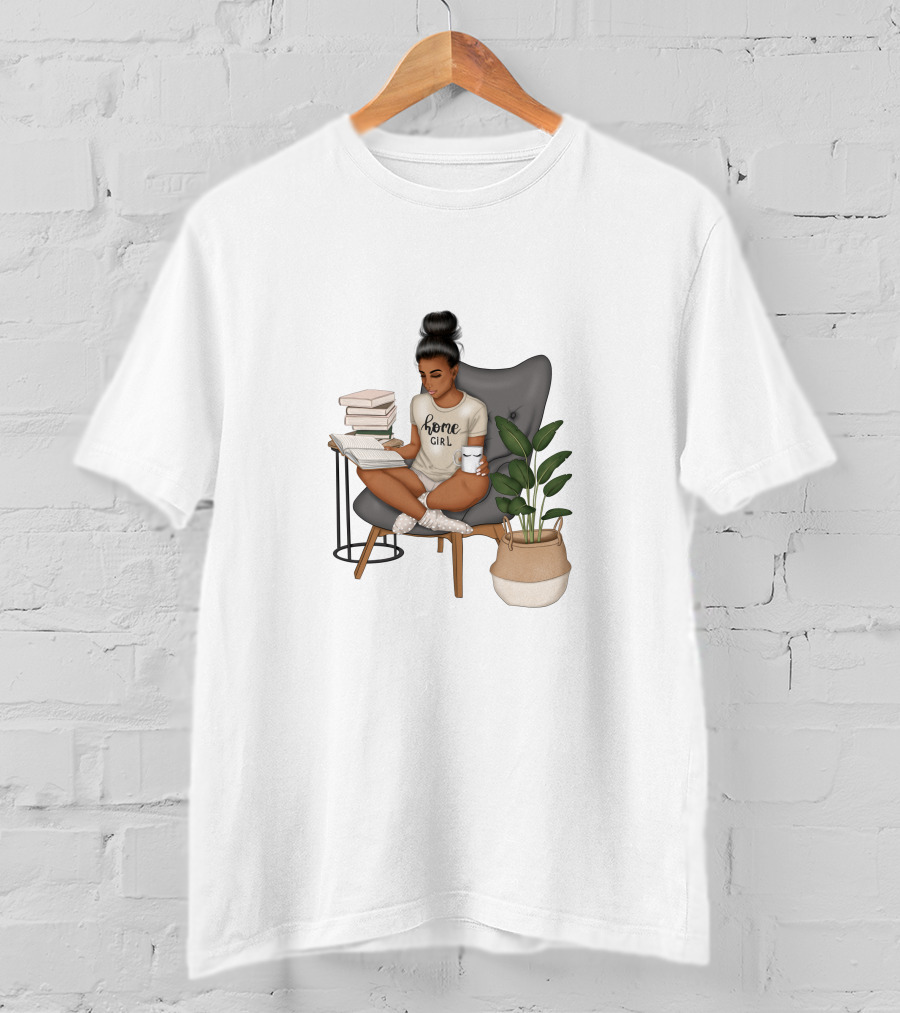 Home Girl Reading With Coffee And Plant T-Shirt