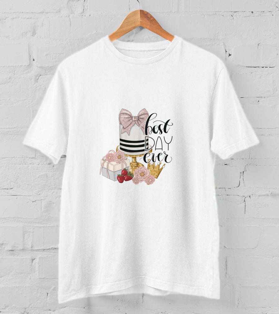 Birthday Cake With Bow And Flowers Best Day Ever T-Shirt