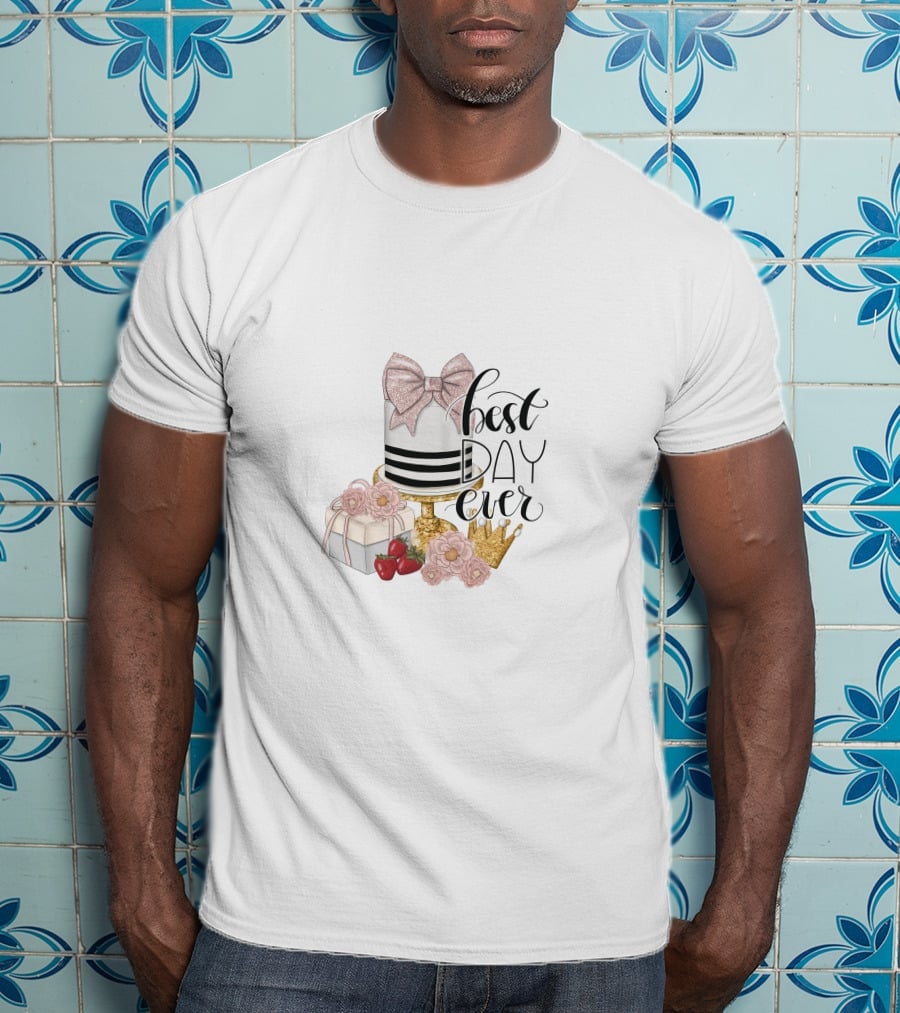 Birthday Cake With Bow And Flowers Best Day Ever T-Shirt