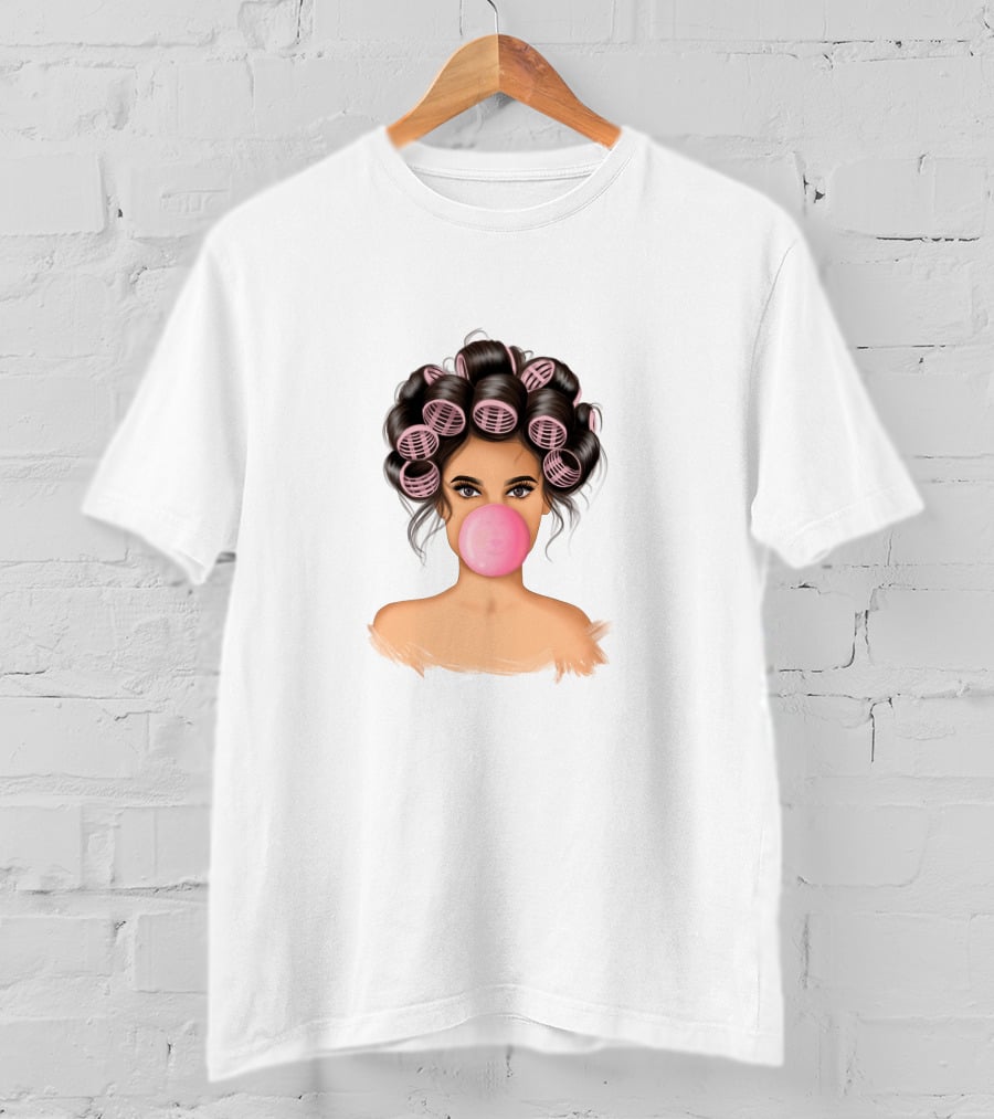 Bubble Gum Girl Hair Curlers T-Shirt