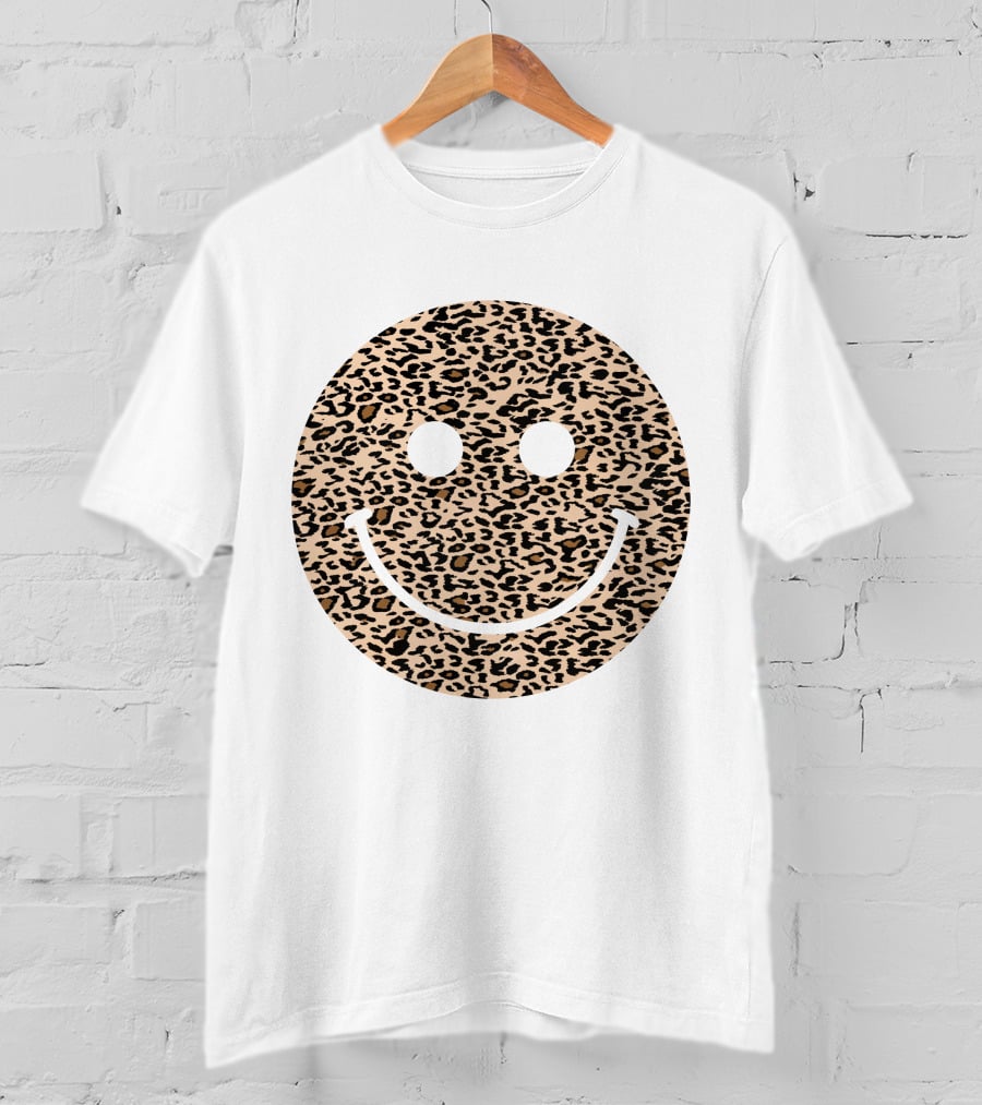 Leopard Print Happy Face T-Shirt