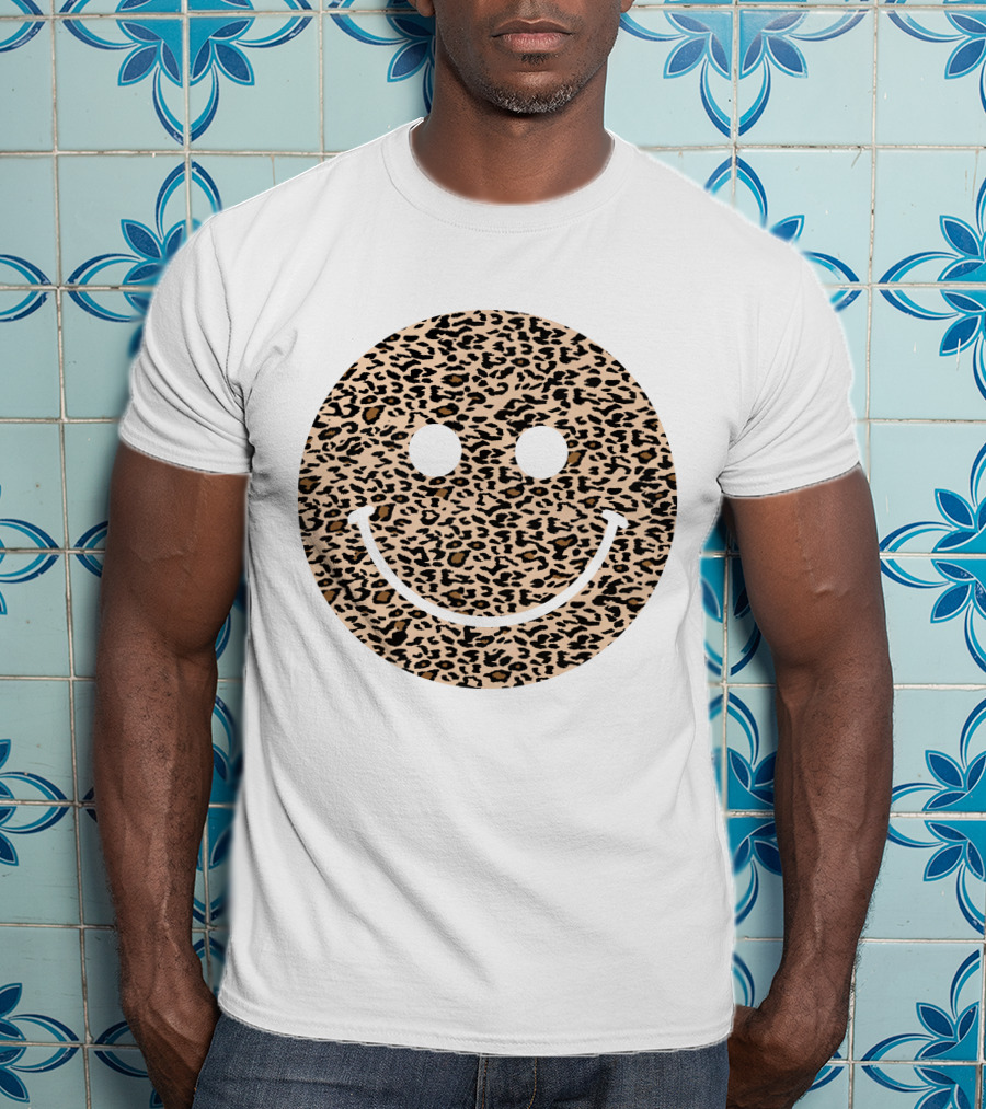 Leopard Print Happy Face T-Shirt