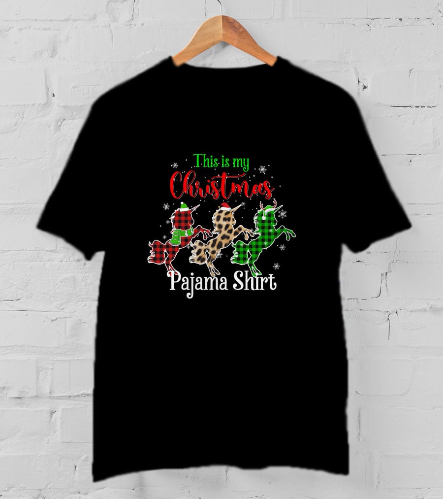 This Is My Christmas Pajama Shirt Unicorn Snowflakes Plaid Leopard T-Shirt