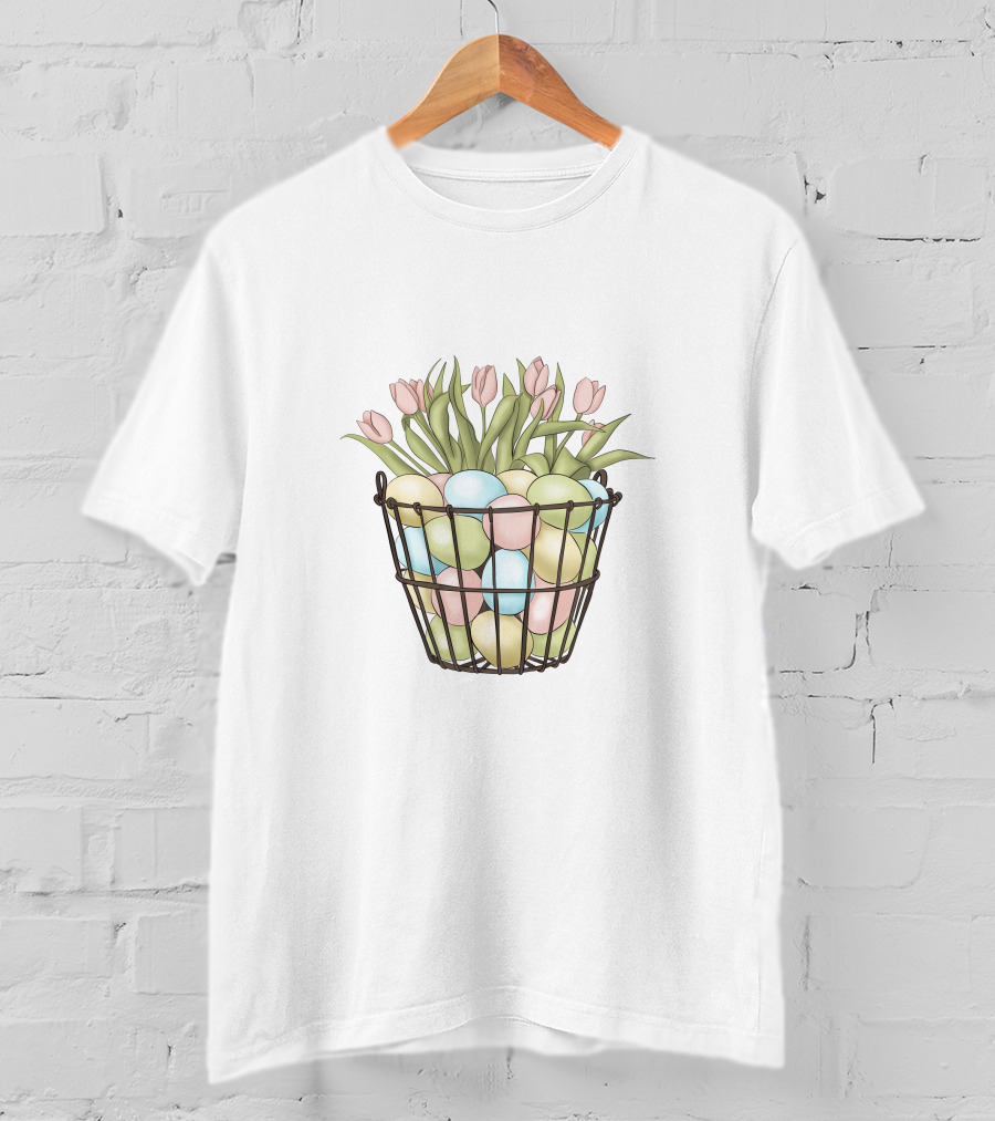 Easter Eggs And Tulips In Basket T-Shirt