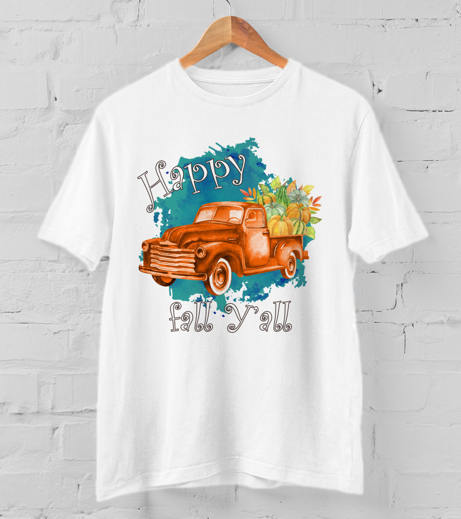 Happy Fall Y'all Rustic Truck With Pumpkins T-Shirt