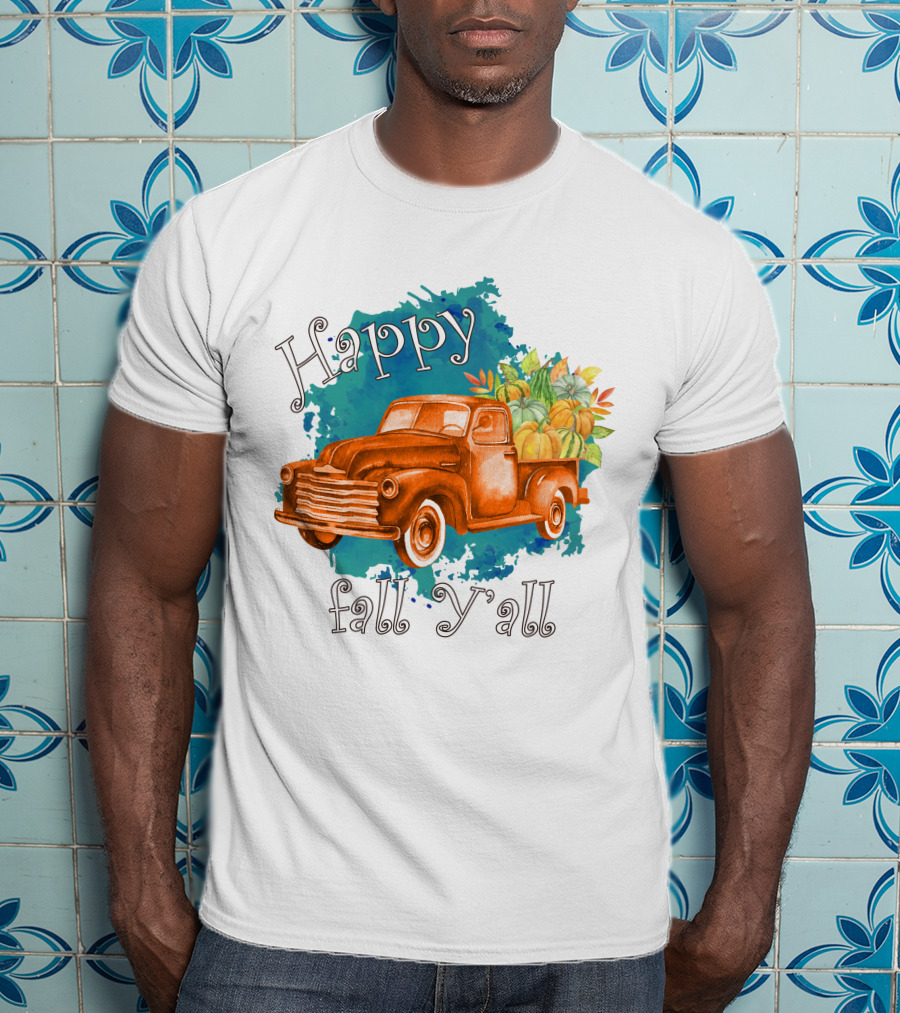Happy Fall Y'all Rustic Truck With Pumpkins T-Shirt