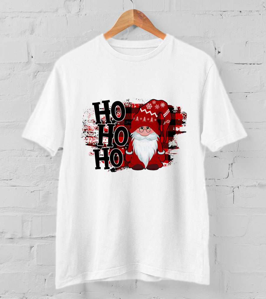 Ho Ho Ho Gnome Christmas Plaid Santa T-Shirt