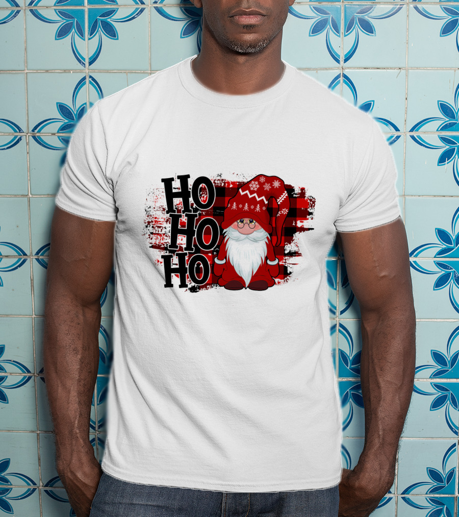 Ho Ho Ho Gnome Christmas Plaid Santa T-Shirt