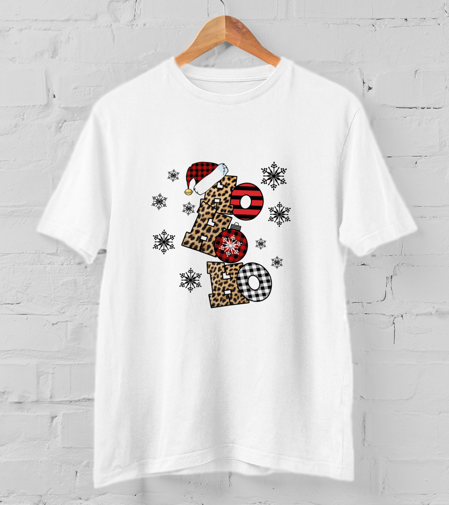 Ho Ho Ho Christmas Leopard Print Santa Snowflakes T-Shirt