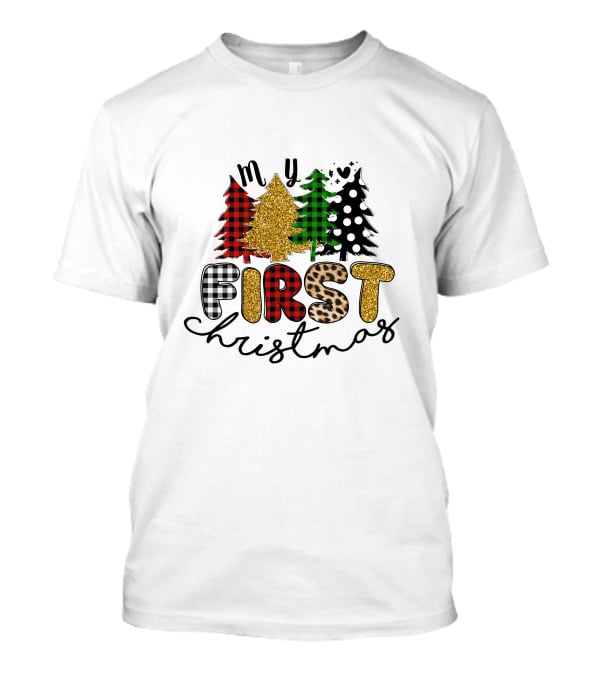 My First Christmas Plaid Glitter Trees Mixed T-Shirt