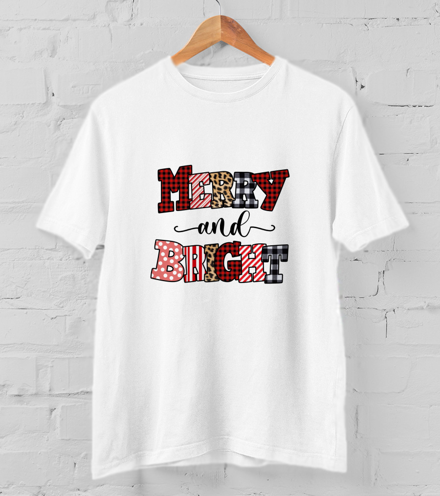 Merry And Bright Plaid Leopard Polka Dot T-Shirt