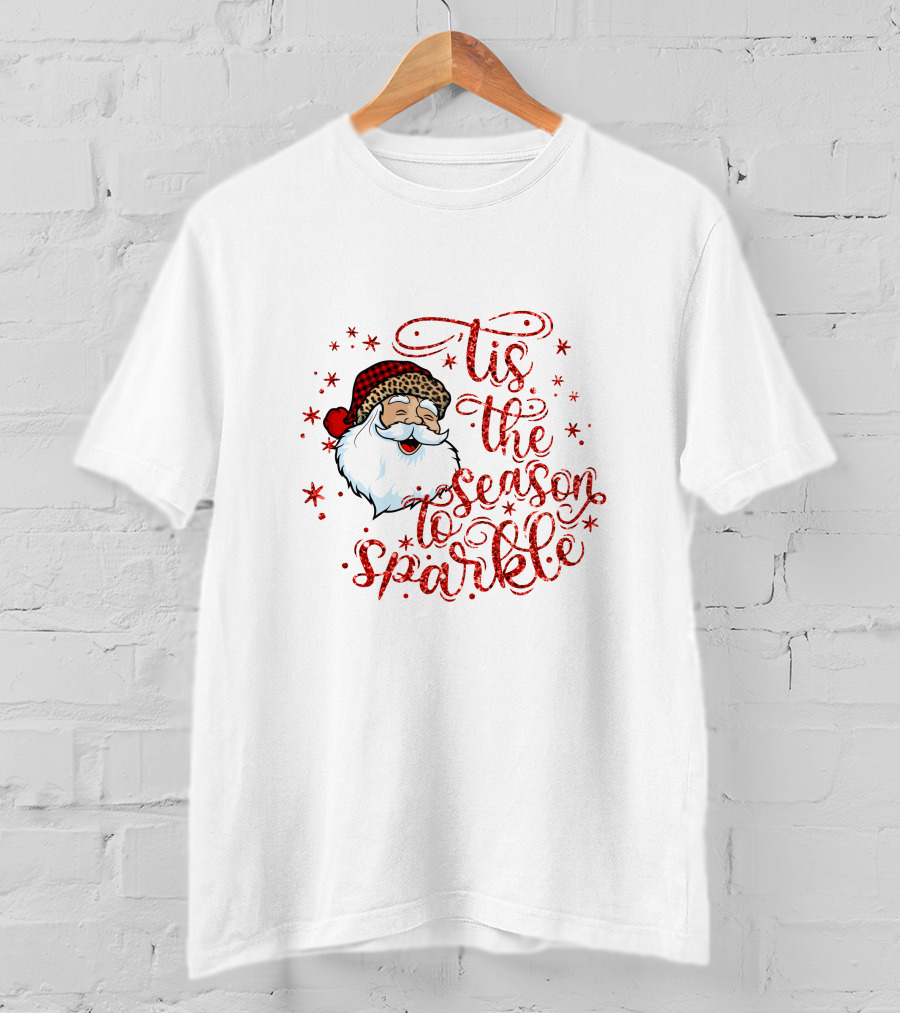 'Tis The Season To Sparkle Santa Hat Christmas Stars T-Shirt