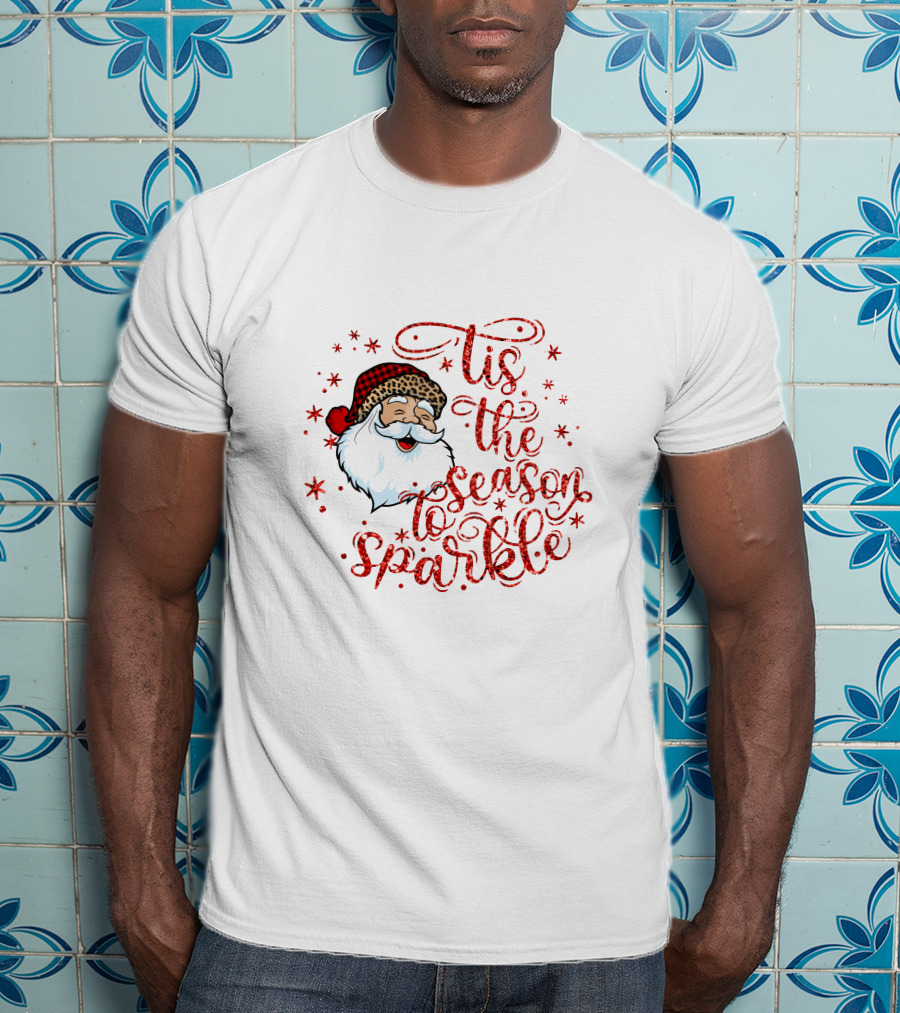 'Tis The Season To Sparkle Santa Hat Christmas Stars T-Shirt