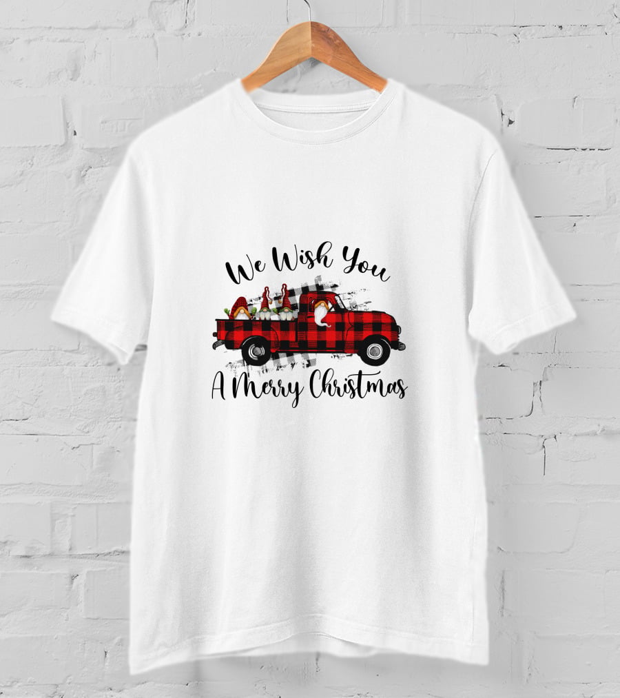 We Wish You A Merry Christmas Plaid Truck Holiday T-Shirt