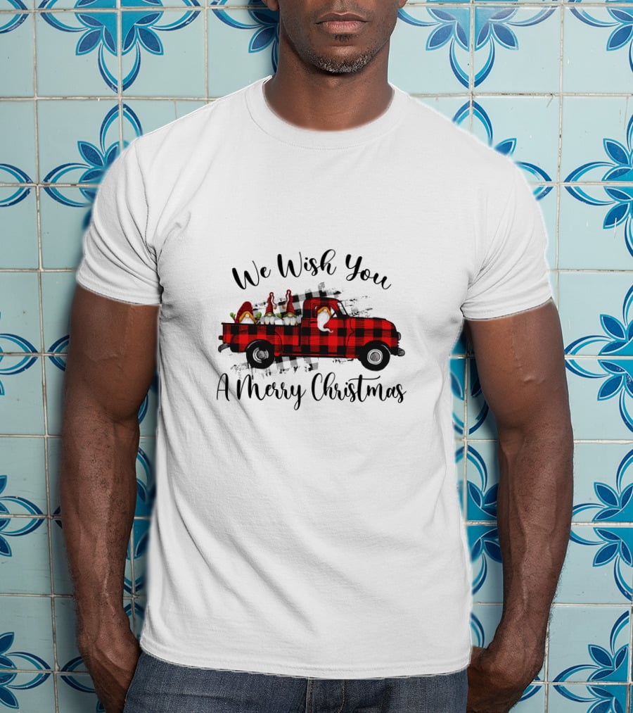 We Wish You A Merry Christmas Plaid Truck Holiday T-Shirt