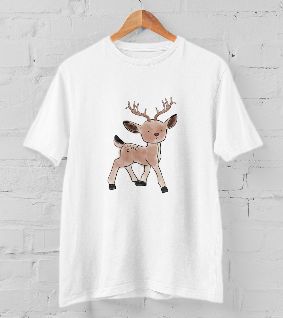 Xmas Baby Deer Sketch Antlers T-Shirt