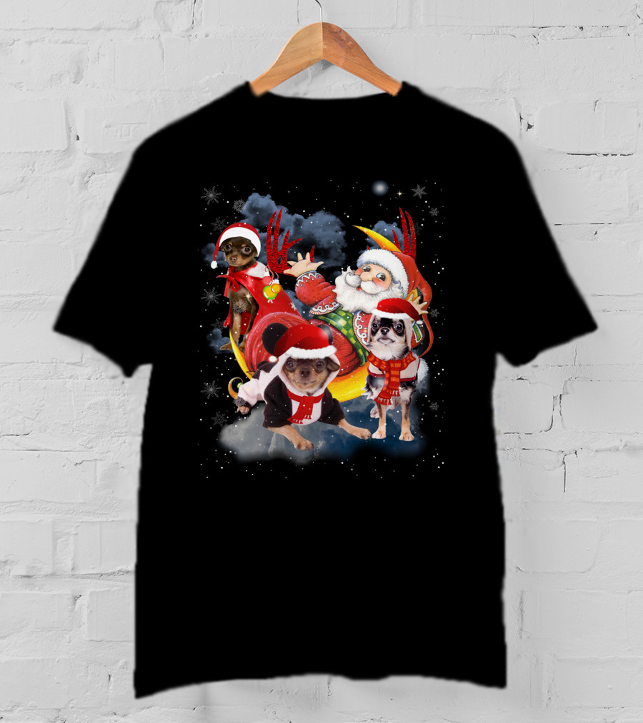 Santa's Sleigh Ride With Festive Christmas Dogs T-Shirt