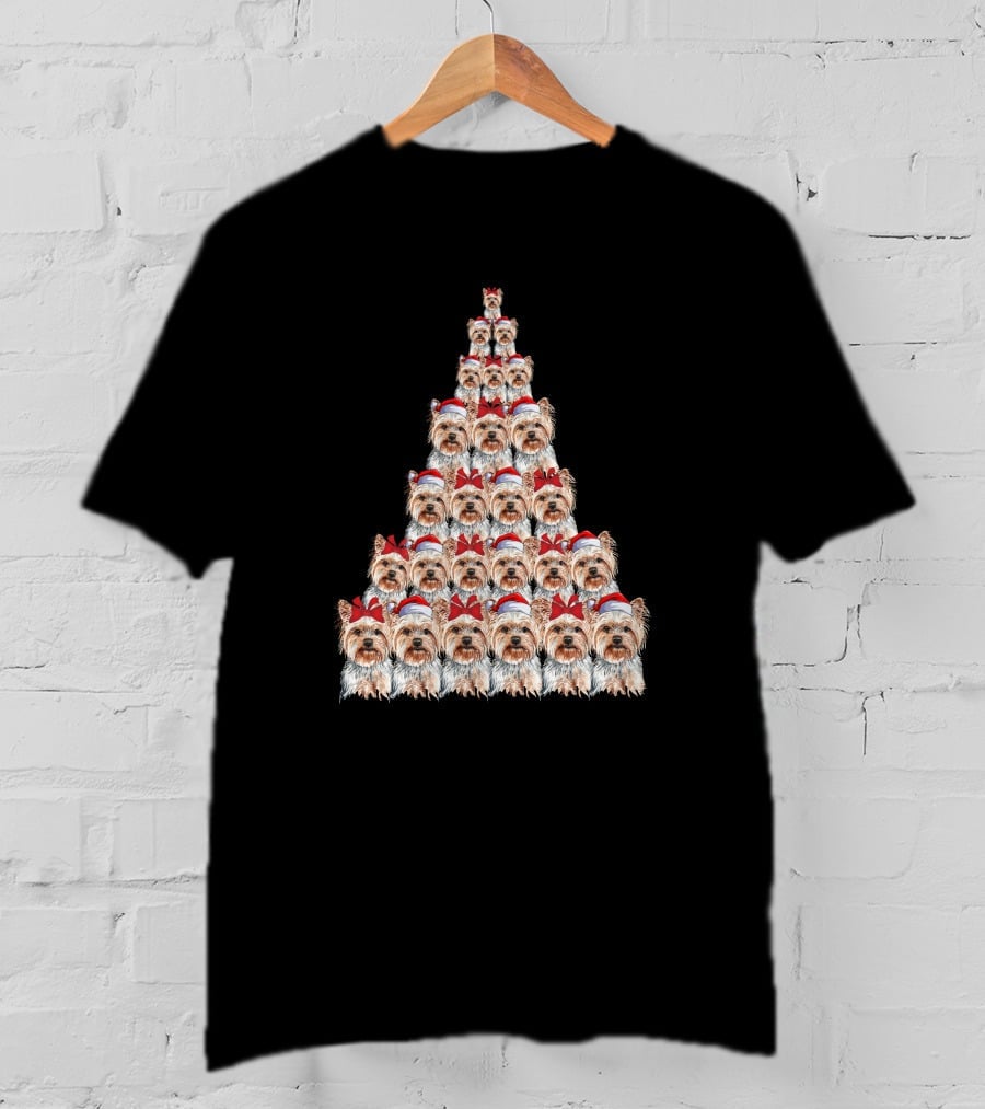 Christmas Yorkshire Terrier Santa Hat Tree T-Shirt
