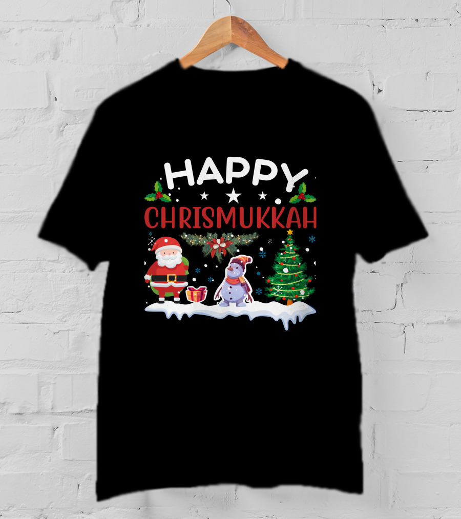 Happy Chrismukkah Santa Snowman Christmas Tree T-Shirt