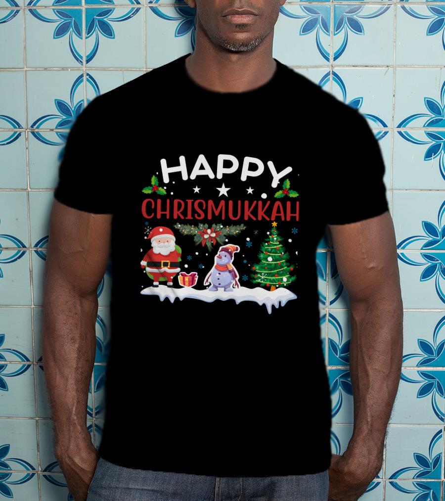 Happy Chrismukkah Santa Snowman Christmas Tree T-Shirt