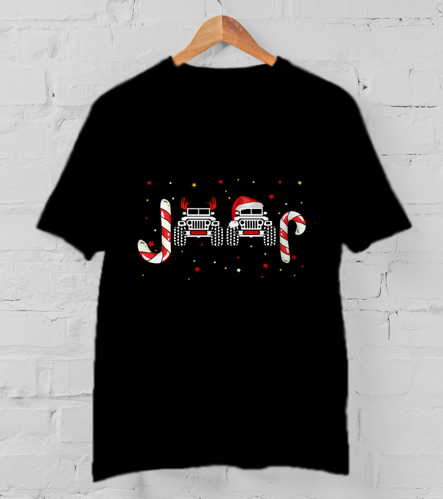 Jeep Christmas Candy Cane Reindeer Antlers Santa Hat T-Shirt