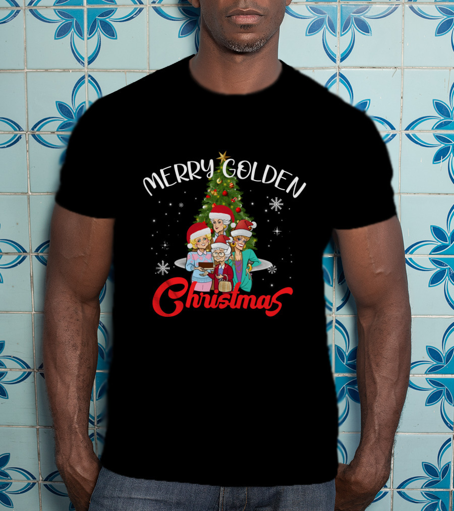 Merry Golden Christmas Golden Girls Santa Hats Christmas Tree Snowflakes T-Shirt