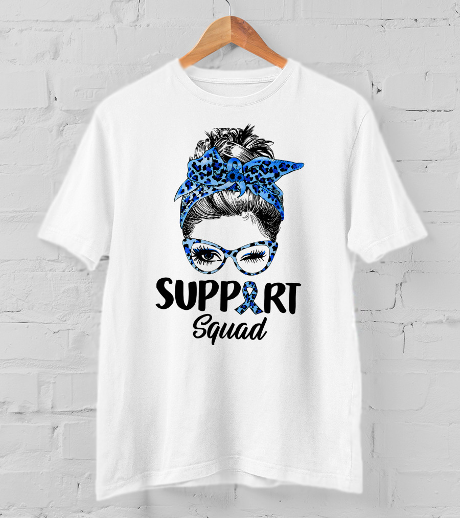 Messy Bun Support Squad Diabetes Awareness Ribbon Glasses And Bandana T-Shirt