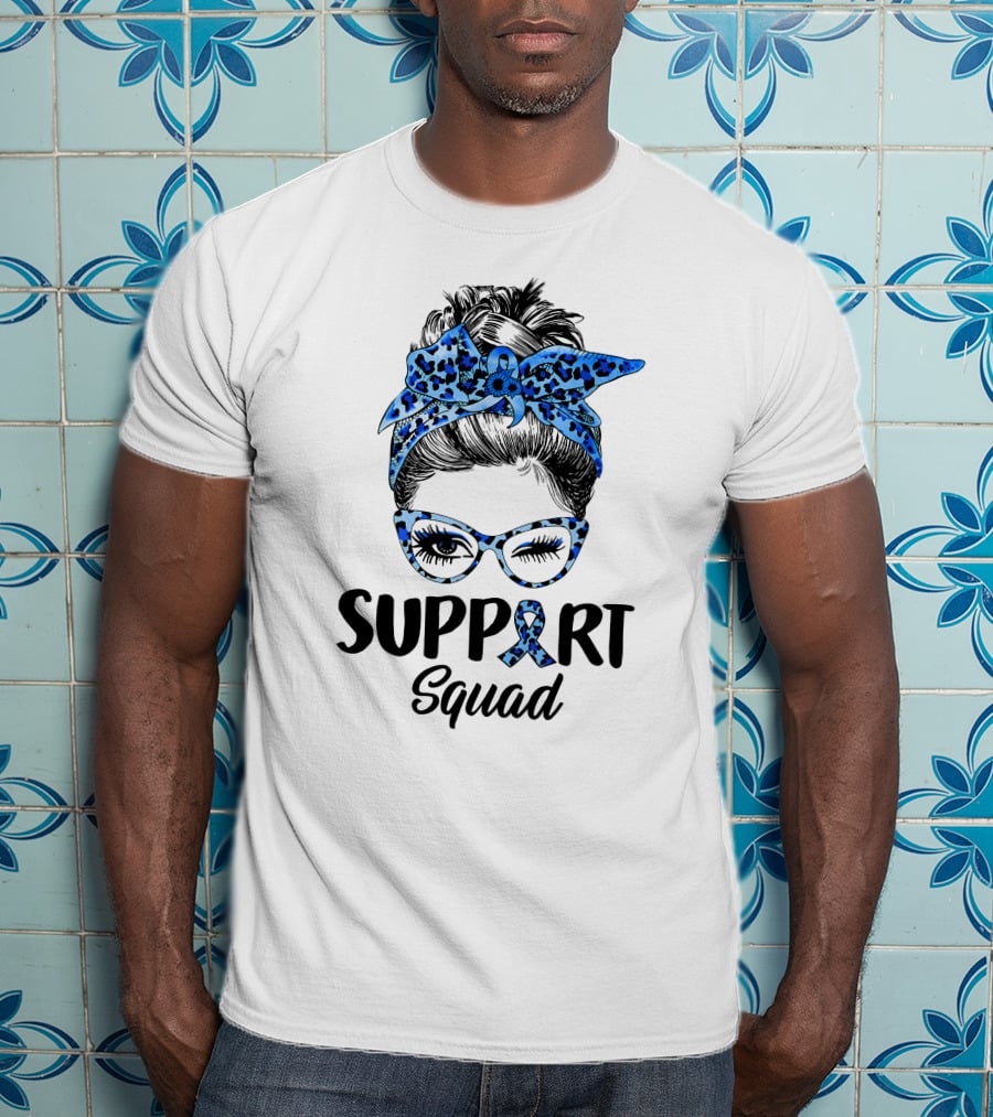 Messy Bun Support Squad Diabetes Awareness Ribbon Glasses And Bandana T-Shirt