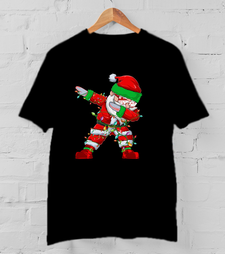 Dabbing Santa Wrapped In Christmas Lights T-Shirt