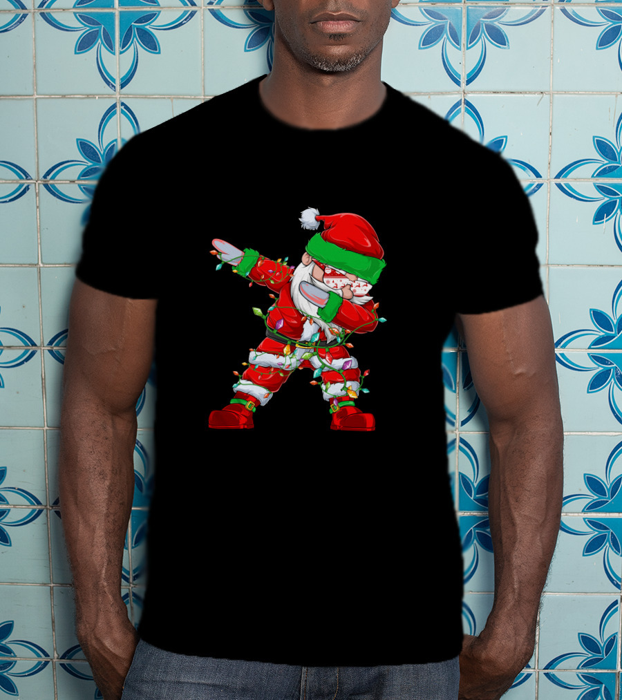 Dabbing Santa Wrapped In Christmas Lights T-Shirt