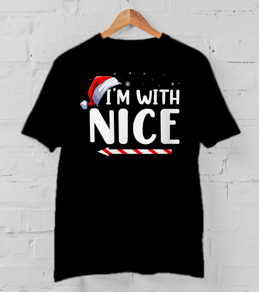 I'm With Nice Christmas Santa Hat Candy Cane Arrow T-Shirt