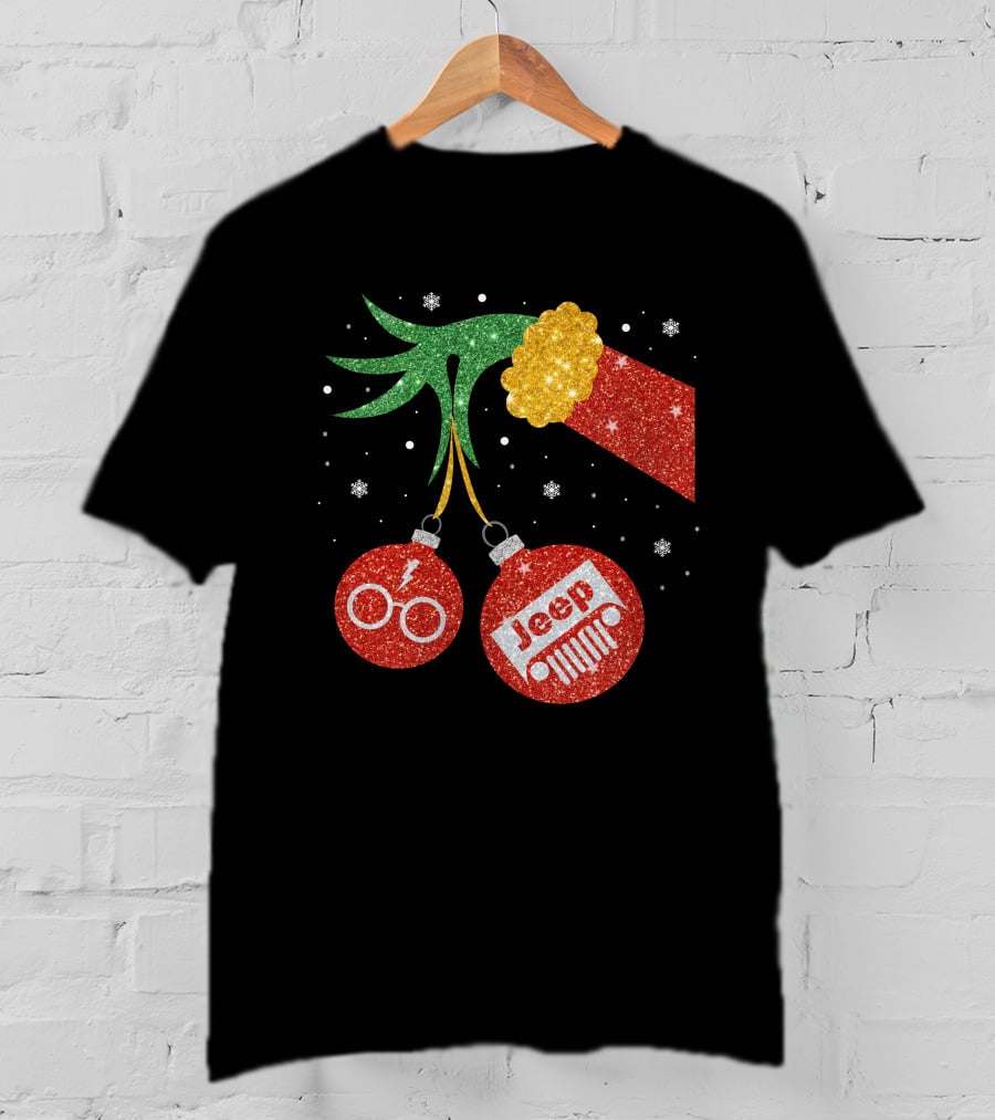 Jeep Grinch Hand Christmas Ornament Harry Glasses T-Shirt