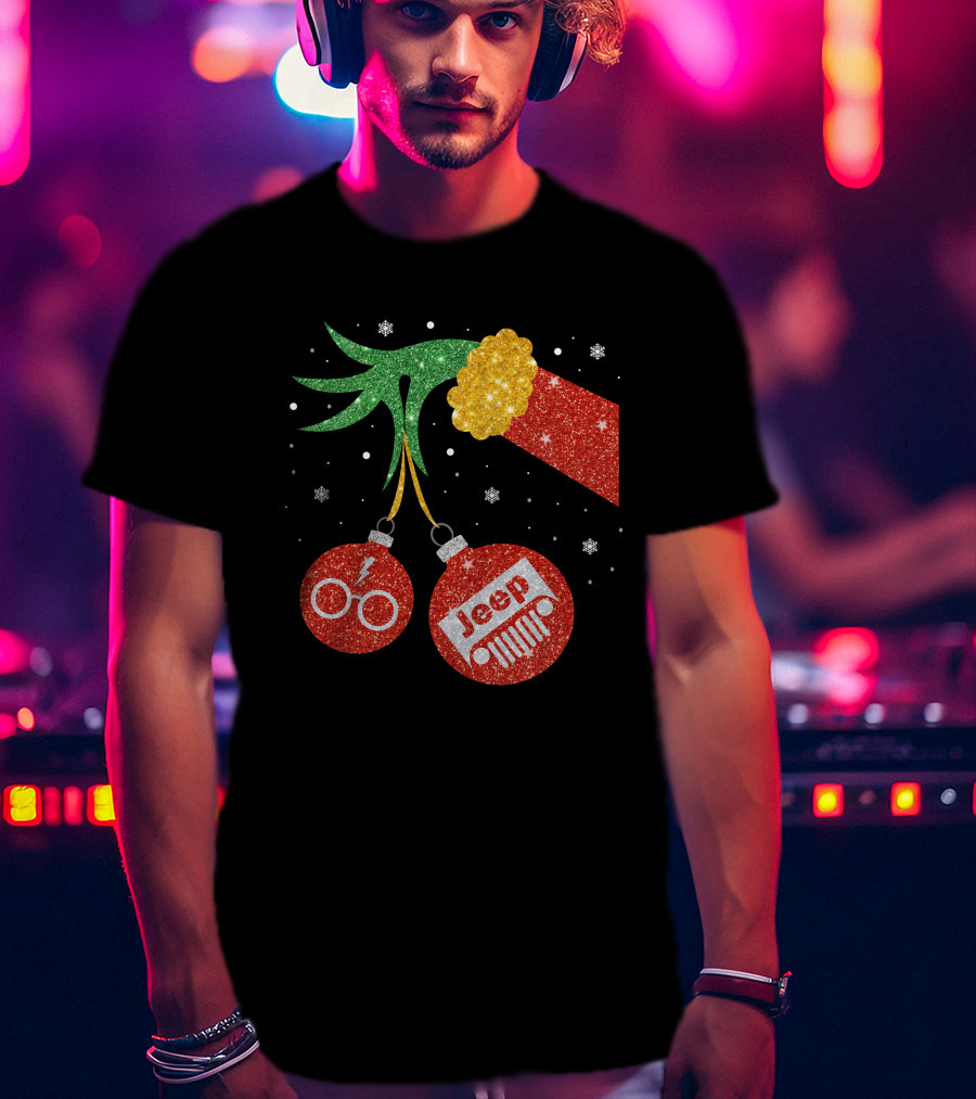 Jeep Grinch Hand Christmas Ornament Harry Glasses T-Shirt