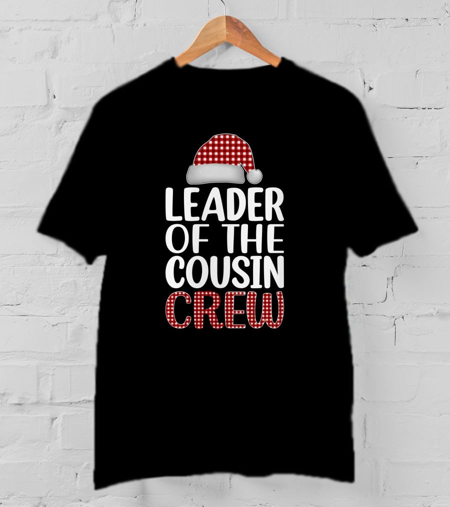 Leader Of The Cousin Crew Christmas Santa Hat Plaid T-Shirt