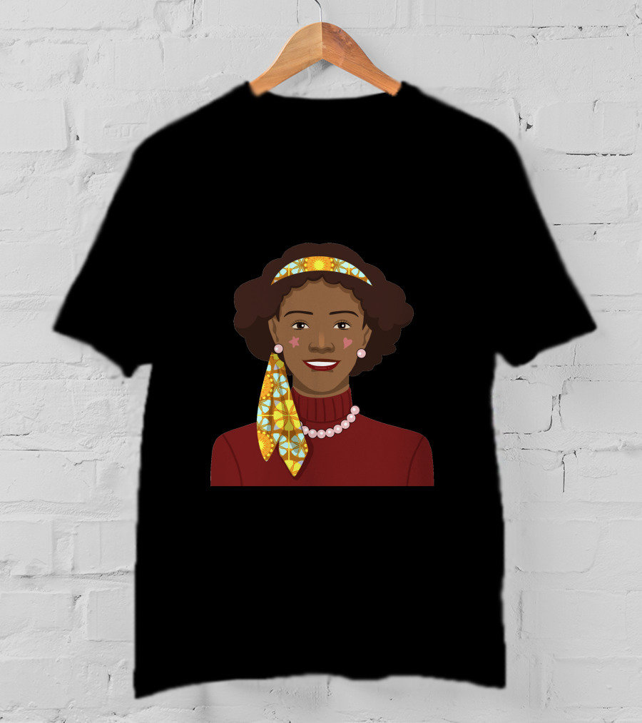 Black African Woman With Patterned Headband And Red T-Shirt