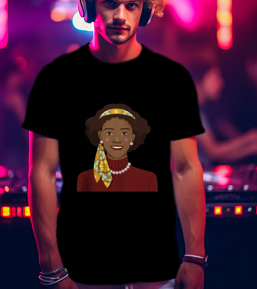 Black African Woman With Patterned Headband And Red T-Shirt
