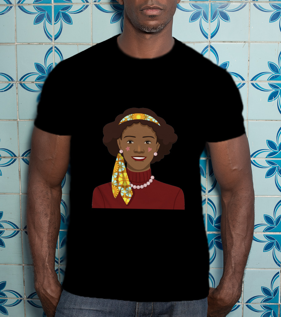 Black African Woman With Patterned Headband And Red T-Shirt