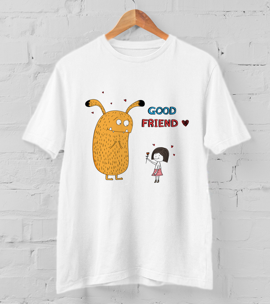 Good Friend Cute Monster And Girl With Hearts T-Shirt
