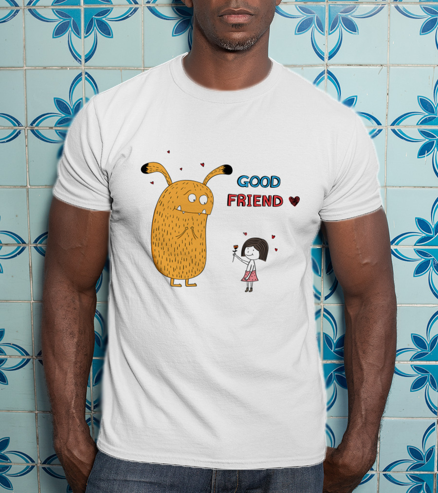 Good Friend Cute Monster And Girl With Hearts T-Shirt