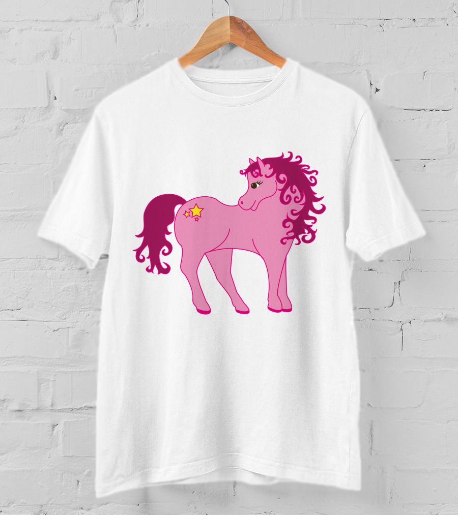 Cute Pink Pony With Curly Mane And Star Markings T-Shirt
