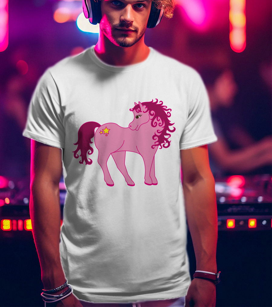Cute Pink Pony With Curly Mane And Star Markings T-Shirt